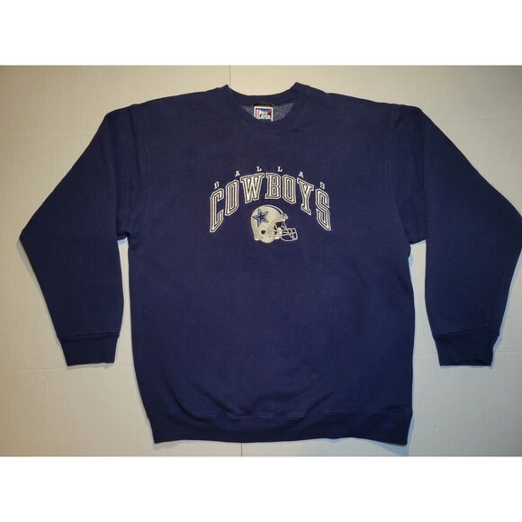 Vintage Dallas Cowboys Sweatshirt Unisex L Blue NFL 90s Spellout Logo Crewneck - Picture 1 of 6